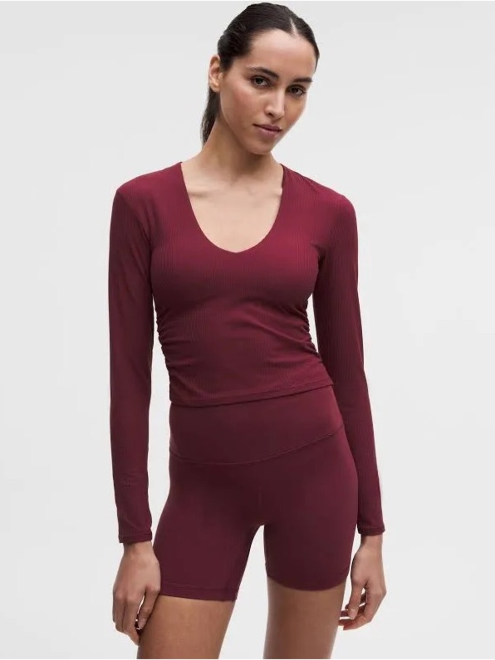 3. Lululemon All It Takes Ribbed Nulu V-Neck Long-Sleeve Shirt Burgundy Bay NWT